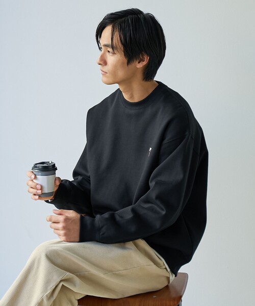 coen（コーエン）の「ドッグシシュウクルーネックスウェット【保温性】（スウェット・メンズ・ブラック/ライトグレー/ダークグリーン/ナチュラル・L/M/S/XL）」の12枚目の写真