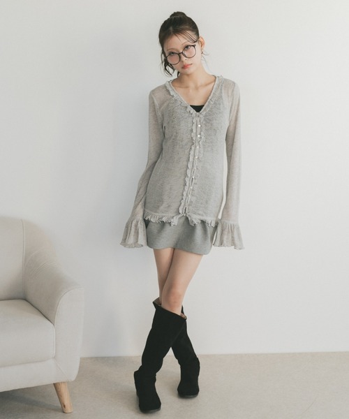 VANNIE U（ヴァニーユー）の「キャンディースリーブフリルシアートップス（Tシャツ/カットソー・レディース・グレー/アイボリー/ブラック・FREE）」の22枚目の写真