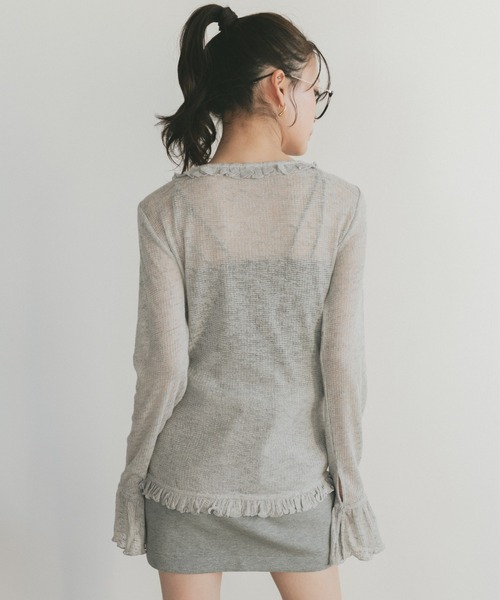 VANNIE U（ヴァニーユー）の「キャンディースリーブフリルシアートップス（Tシャツ/カットソー・レディース・グレー/アイボリー/ブラック・FREE）」の20枚目の写真