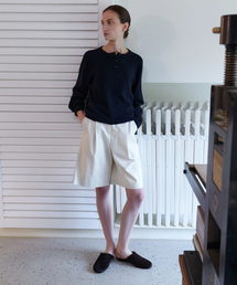 Front tuck bermuda cotton pants_CREAM