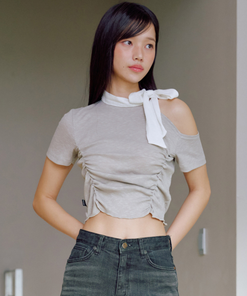 ZEROPLANET（ゼロプラネット）の「レイラ アンバランス リボン シュリンク トップ [オートミール]（Tシャツ/カットソー・レディース・その他・SMALL/MEDIUM）」の9枚目の写真