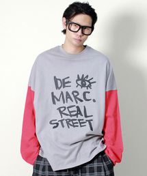 DEMARC（ドゥマーク）の「オーバーサイズストリートテキスト配色長袖Tシャツグレー（Tシャツ/カットソー）」