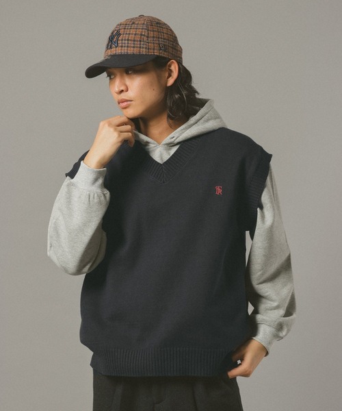 RAGEBLUE（レイジブルー）の「コットンVネックベスト（ニット/セーター・メンズ・ネイビー/オフホワイト・MEDIUM/LARGE）」の2枚目の写真