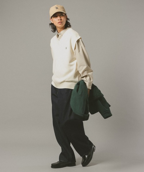 RAGEBLUE（レイジブルー）の「コットンVネックベスト（ニット/セーター・メンズ・ネイビー/オフホワイト・MEDIUM/LARGE）」の6枚目の写真