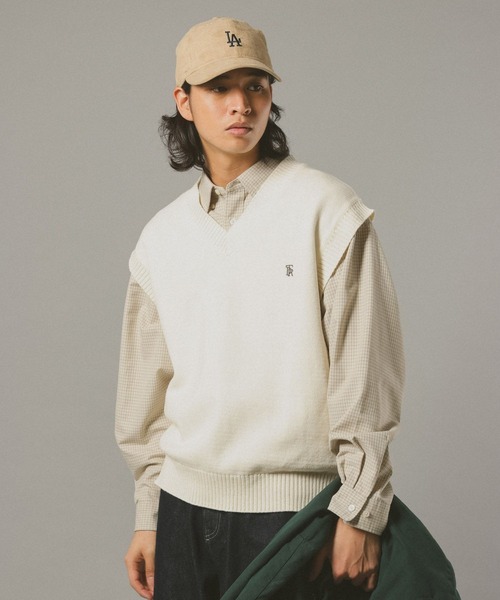 RAGEBLUE（レイジブルー）の「コットンVネックベスト（ニット/セーター・メンズ・ネイビー/オフホワイト・MEDIUM/LARGE）」の8枚目の写真