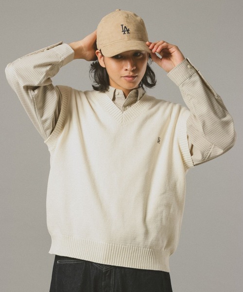 RAGEBLUE（レイジブルー）の「コットンVネックベスト（ニット/セーター・メンズ・ネイビー/オフホワイト・MEDIUM/LARGE）」の9枚目の写真
