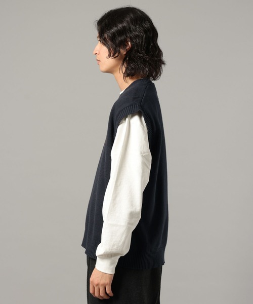 RAGEBLUE（レイジブルー）の「コットンVネックベスト（ニット/セーター・メンズ・ネイビー/オフホワイト・MEDIUM/LARGE）」の16枚目の写真