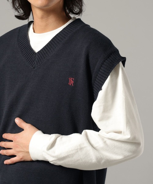 RAGEBLUE（レイジブルー）の「コットンVネックベスト（ニット/セーター・メンズ・ネイビー/オフホワイト・MEDIUM/LARGE）」の19枚目の写真