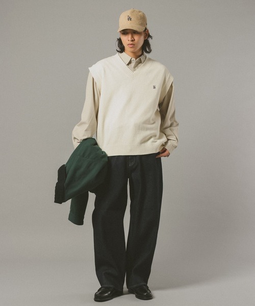 RAGEBLUE（レイジブルー）の「コットンVネックベスト（ニット/セーター・メンズ・ネイビー/オフホワイト・MEDIUM/LARGE）」の4枚目の写真