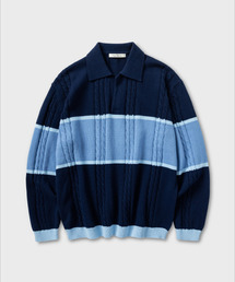 ストライプカラー ニット_NAVY