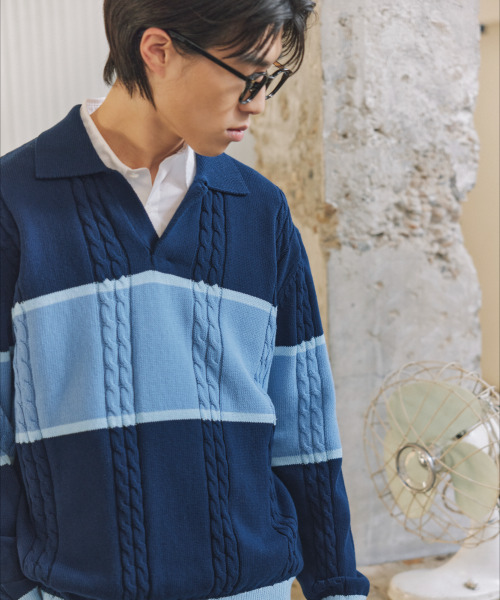 NONBLANK(ノンブランク)の「ストライプカラー ニット_NAVY(ニット/セーター・メンズ・ネイビー・MEDIUM/LARGE/X-LARGE)」の8枚目の写真