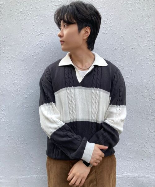 NONBLANK(ノンブランク)の「ストライプカラー ニット_NAVY(ニット/セーター・メンズ・ネイビー・MEDIUM/LARGE/X-LARGE)」の15枚目の写真