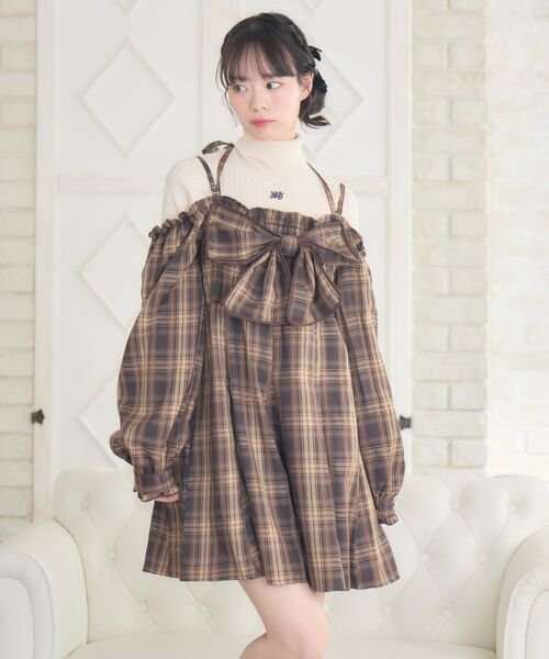 ems excite（エムズエキサイト）の「リボンチェックミニOP（ワンピース・レディース・ブラック系その他2/ブラウン系その他2・FREE）」の3枚目の写真