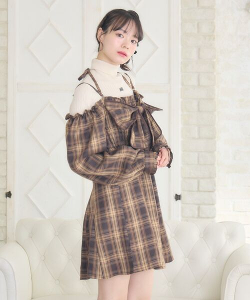ems excite（エムズエキサイト）の「リボンチェックミニOP（ワンピース・レディース・ブラック系その他2/ブラウン系その他2・FREE）」の4枚目の写真