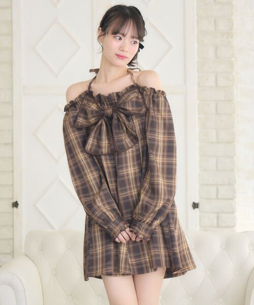 ems excite（エムズエキサイト）の「リボンチェックミニOP（ワンピース・レディース・ブラック系その他2/ブラウン系その他2・FREE）」の8枚目の写真