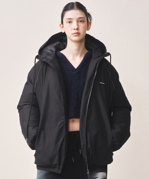 NICK&NICOLE(ニックアンドニコール)の「MINIMAL PIPING HOODED PADDING_BLACK(ダウンジャケット/コート・レディース・その他・FREE)」の1枚目の写真