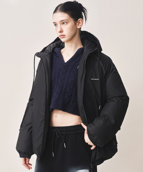 NICK&NICOLE(ニックアンドニコール)の「MINIMAL PIPING HOODED PADDING_BLACK(ダウンジャケット/コート・レディース・その他・FREE)」の7枚目の写真