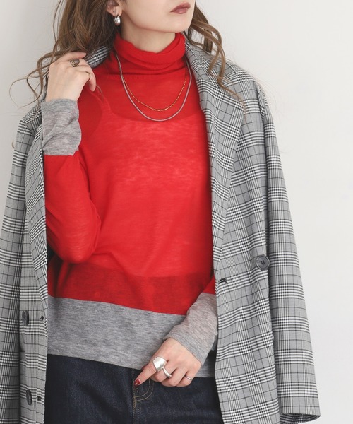 EGLANTINE（エグランティーヌ）の「EGLANTINE 配色薄手タートルネックニット（ニット/セーター・レディース・シルバーグレー/ブラウン/レッド/レモンイエロー・38）」の4枚目の写真