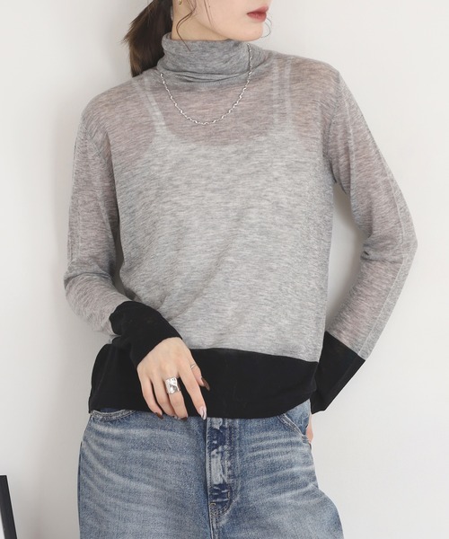 EGLANTINE（エグランティーヌ）の「EGLANTINE 配色薄手タートルネックニット（ニット/セーター・レディース・シルバーグレー/ブラウン/レッド/レモンイエロー・38）」の7枚目の写真