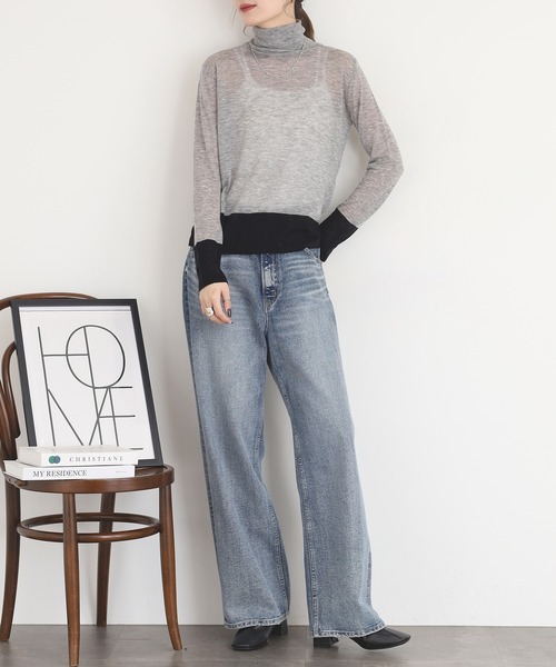 EGLANTINE（エグランティーヌ）の「EGLANTINE 配色薄手タートルネックニット（ニット/セーター・レディース・シルバーグレー/ブラウン/レッド/レモンイエロー・38）」の9枚目の写真