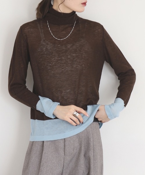 EGLANTINE（エグランティーヌ）の「EGLANTINE 配色薄手タートルネックニット（ニット/セーター・レディース・シルバーグレー/ブラウン/レッド/レモンイエロー・38）」の11枚目の写真
