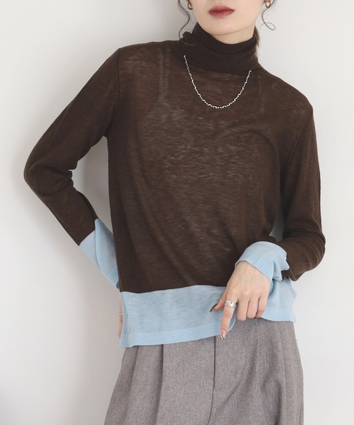 EGLANTINE（エグランティーヌ）の「EGLANTINE 配色薄手タートルネックニット（ニット/セーター・レディース・シルバーグレー/ブラウン/レッド/レモンイエロー・38）」の12枚目の写真