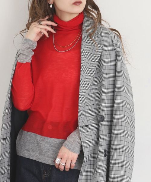 EGLANTINE（エグランティーヌ）の「EGLANTINE 配色薄手タートルネックニット（ニット/セーター・レディース・シルバーグレー/ブラウン/レッド/レモンイエロー・38）」の22枚目の写真