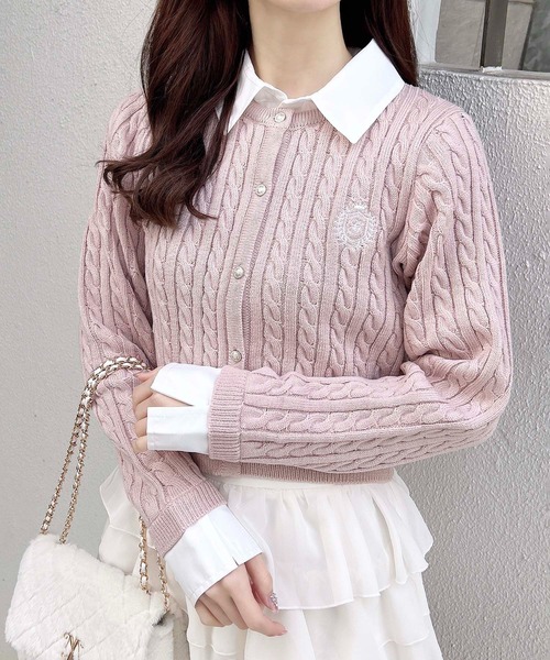 INGNI(イング)の「シャツレイヤード風ケーブルニット/A(ニット/セーター・レディース・ネイビー系8/ピンク系2/ワイン系2/グレー×ホワイト・M)」の1枚目の写真