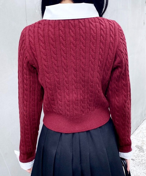 INGNI(イング)の「シャツレイヤード風ケーブルニット/A(ニット/セーター・レディース・ネイビー系8/ピンク系2/ワイン系2/グレー×ホワイト・M)」の9枚目の写真