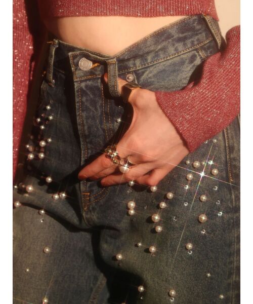 EVRIS（エヴリス）の「bijouワイドデニムパンツ（デニムパンツ・レディース・インディゴブルー/ライトブルー・SMALL/MEDIUM）」の3枚目の写真