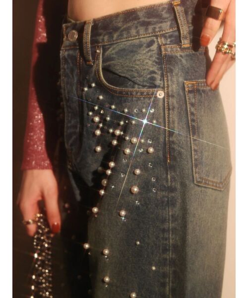 EVRIS（エヴリス）の「bijouワイドデニムパンツ（デニムパンツ・レディース・インディゴブルー/ライトブルー・SMALL/MEDIUM）」の4枚目の写真