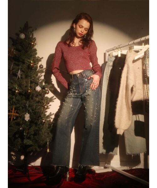 EVRIS（エヴリス）の「bijouワイドデニムパンツ（デニムパンツ・レディース・インディゴブルー/ライトブルー・SMALL/MEDIUM）」の7枚目の写真