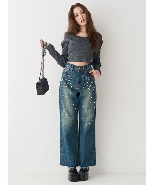 EVRIS（エヴリス）の「bijouワイドデニムパンツ（デニムパンツ・レディース・インディゴブルー/ライトブルー・SMALL/MEDIUM）」の11枚目の写真