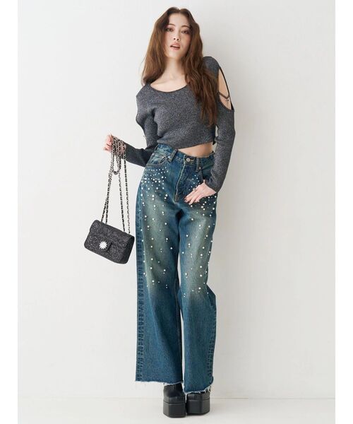 EVRIS（エヴリス）の「bijouワイドデニムパンツ（デニムパンツ・レディース・インディゴブルー/ライトブルー・SMALL/MEDIUM）」の12枚目の写真