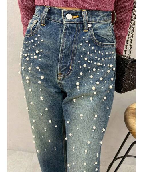 EVRIS（エヴリス）の「bijouワイドデニムパンツ（デニムパンツ・レディース・インディゴブルー/ライトブルー・SMALL/MEDIUM）」の14枚目の写真