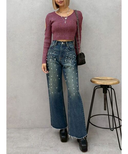 EVRIS（エヴリス）の「bijouワイドデニムパンツ（デニムパンツ・レディース・インディゴブルー/ライトブルー・SMALL/MEDIUM）」の16枚目の写真