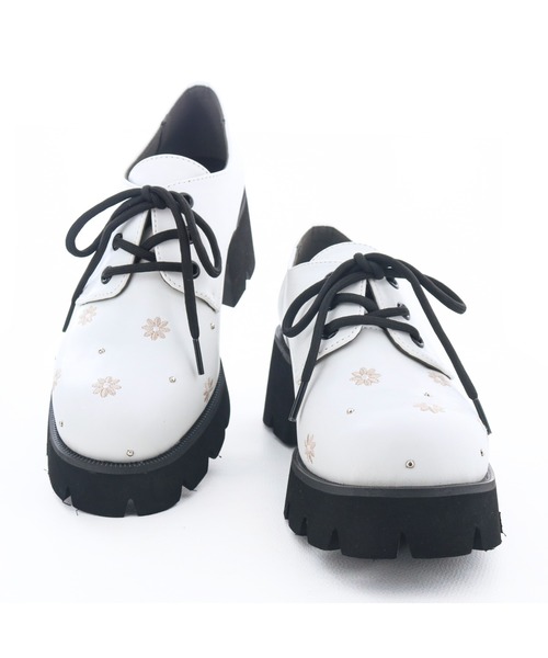 byあしながおじさん(バイアシナガオジサン)の「軽量|フラワー刺繍マニッシュ 8990045(ドレスシューズ・レディース・オフホワイト/ブラック・S/M/L/LL)」の7枚目の写真
