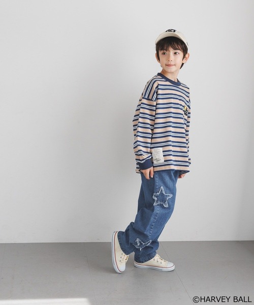 SMILEY FACE（スマイリーフェイス）の「【SMILEY FACE(スマイリーフェイス)】マルチボーダーロンT(KIDS)（Tシャツ/カットソー・キッズ・ブルー/レッド・110cm/120cm/130cm/140cm/150cm）」の3枚目の写真