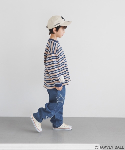 SMILEY FACE（スマイリーフェイス）の「【SMILEY FACE(スマイリーフェイス)】マルチボーダーロンT(KIDS)（Tシャツ/カットソー・キッズ・ブルー/レッド・110cm/120cm/130cm/140cm/150cm）」の4枚目の写真