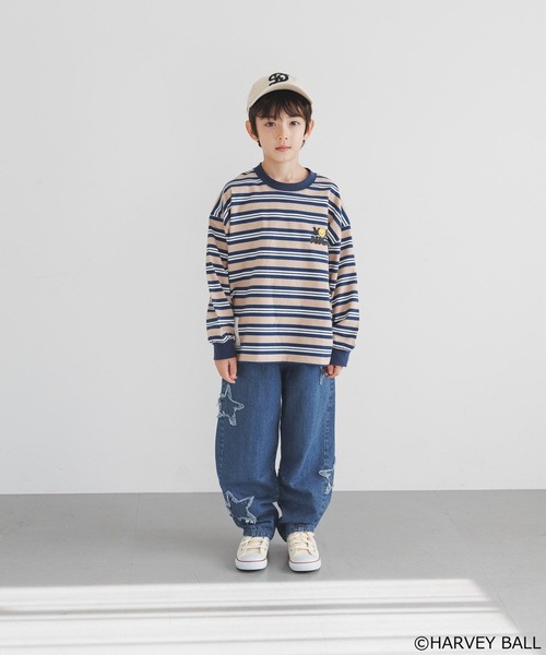 SMILEY FACE（スマイリーフェイス）の「【SMILEY FACE(スマイリーフェイス)】マルチボーダーロンT(KIDS)（Tシャツ/カットソー・キッズ・ブルー/レッド・110cm/120cm/130cm/140cm/150cm）」の5枚目の写真