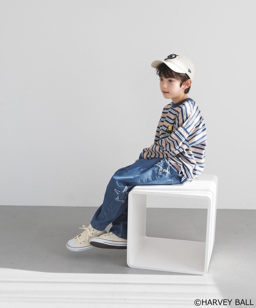 SMILEY FACE（スマイリーフェイス）の「【SMILEY FACE(スマイリーフェイス)】マルチボーダーロンT(KIDS)（Tシャツ/カットソー・キッズ・ブルー/レッド・110cm/120cm/130cm/140cm/150cm）」の6枚目の写真