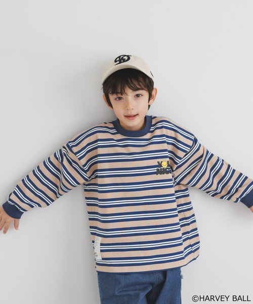 SMILEY FACE（スマイリーフェイス）の「【SMILEY FACE(スマイリーフェイス)】マルチボーダーロンT(KIDS)（Tシャツ/カットソー・キッズ・ブルー/レッド・110cm/120cm/130cm/140cm/150cm）」の7枚目の写真