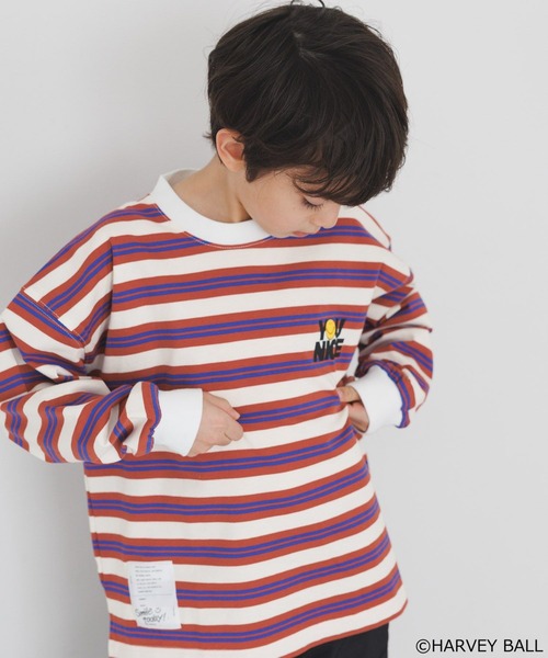 SMILEY FACE（スマイリーフェイス）の「【SMILEY FACE(スマイリーフェイス)】マルチボーダーロンT(KIDS)（Tシャツ/カットソー・キッズ・ブルー/レッド・110cm/120cm/130cm/140cm/150cm）」の11枚目の写真
