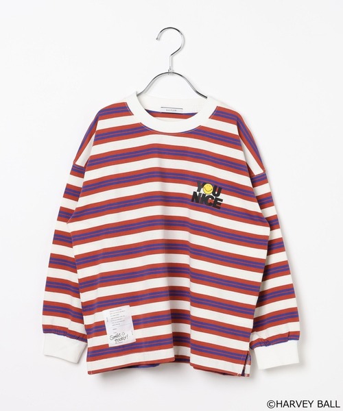 SMILEY FACE（スマイリーフェイス）の「【SMILEY FACE(スマイリーフェイス)】マルチボーダーロンT(KIDS)（Tシャツ/カットソー・キッズ・ブルー/レッド・110cm/120cm/130cm/140cm/150cm）」の13枚目の写真