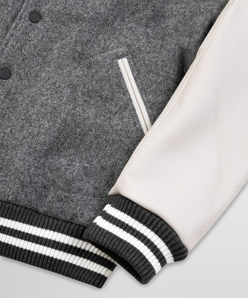 BROOKS BROTHERS(ブルックスブラザーズ)の「ウール/カウレザー バーシティジャケット(ブルゾン・メンズ・ライトグレー・LARGE/MEDIUM)」の3枚目の写真