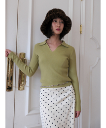Collar V-Neck Ribbed Knit Sweater Green