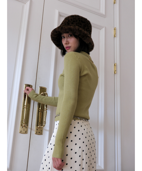 320SHOWROOM(320ショールーム)の「Collar V-Neck Ribbed Knit Sweater Green(ニット/セーター・レディース・グリーン・FREE)」の2枚目の写真