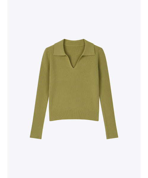 320SHOWROOM(320ショールーム)の「Collar V-Neck Ribbed Knit Sweater Green(ニット/セーター・レディース・グリーン・FREE)」の3枚目の写真