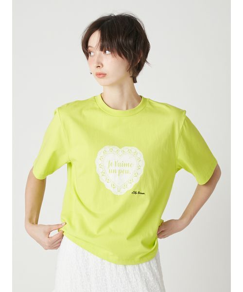 LILY BROWN(リリーブラウン)の「ハートモチーフプリントTシャツ(Tシャツ/カットソー・レディース・ホワイト/ライム/チャコールグレー・F)」の4枚目の写真