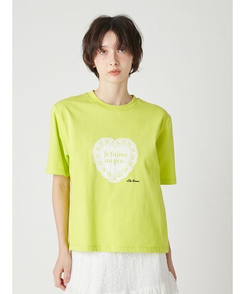 LILY BROWN(リリーブラウン)の「ハートモチーフプリントTシャツ(Tシャツ/カットソー・レディース・ホワイト/ライム/チャコールグレー・F)」の7枚目の写真